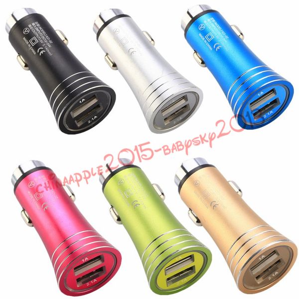 

car charging led light dual usb ports 2.1a+1a metal alloy car charger power adapter for iphone 5 6 7 samsung s8 note 8 gps mp3 pc