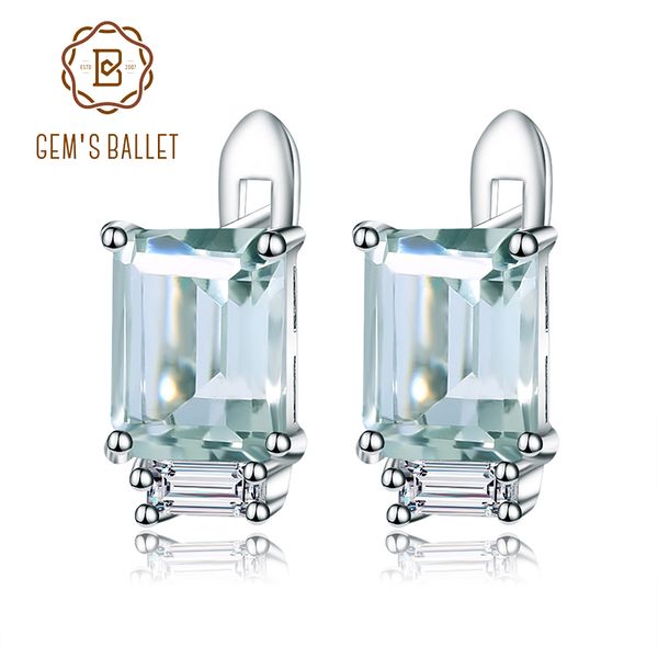 

gem's ballet 3.11ct natural green amethyst simple stud earrings 925 sterling silver gemstones earrings for women fine jewelry, Golden;silver