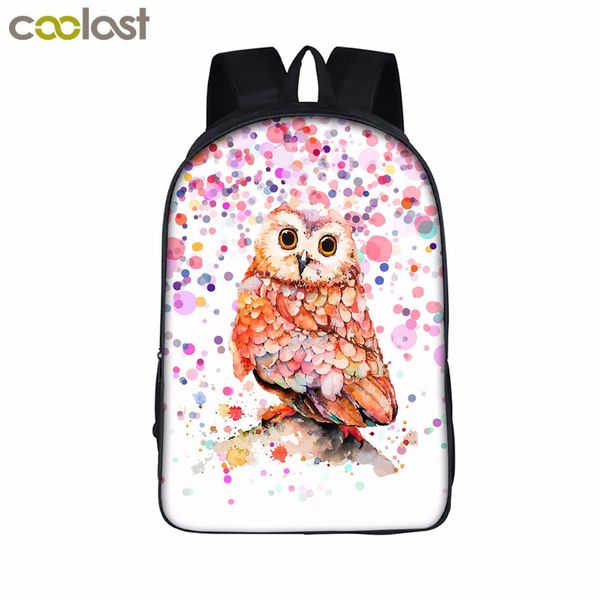 

16 inch cartoon owl student backpack cute animal print school bag for teenager women men lapbackpack boys girls travel bags