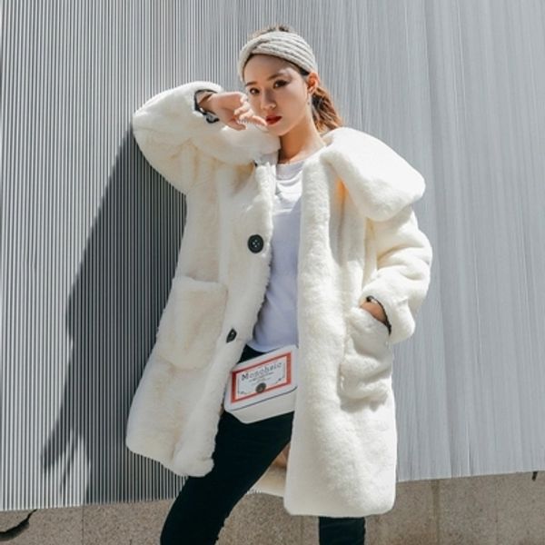 

2018 faux rabbit warm fur coat mc, Black