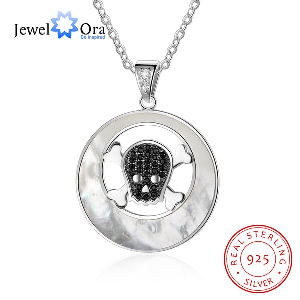 

925 sterling silver necklace for women skeleton pendants black cubic zirconia pearl oyster chains of women(jewelora ne102586