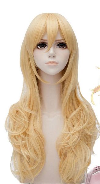 

your lie in april miyazono kaori long wavy yellow golden cosplay wig, Black