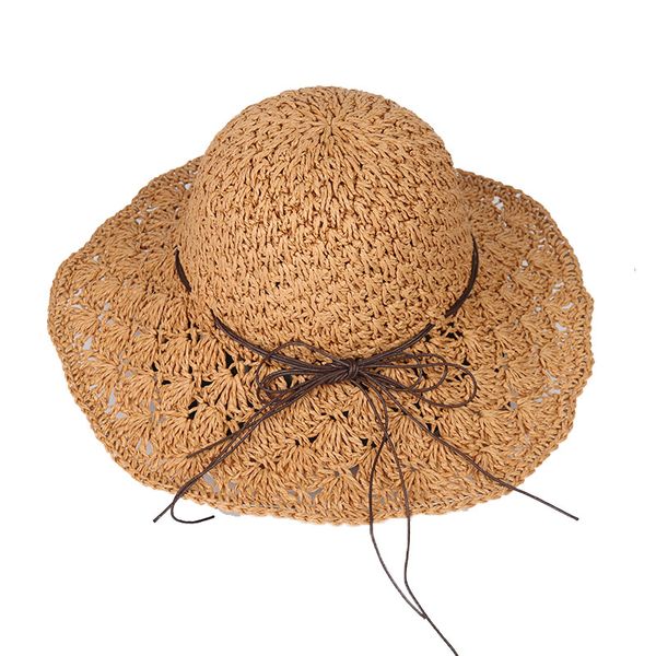 

la maxpa]handmade knitted sun hat hollow out wide brim floppy straw hat bowknot fashion beach sun cap summer hats for women, Blue;gray
