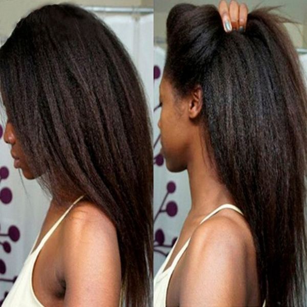 

kinky straight human hair wigs for black women malaysian hair 360 lace frontal wigs medium cap 130% density, Black;brown