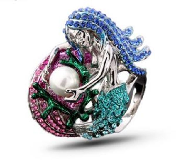 

export jewelry fashion with diamond mermaid ring, Silver
