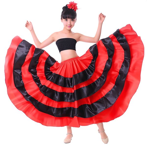 

new kid's flamenco dance dress girl flamenco dresses spanish paso doble dance costume for girl samba ballroom dresses, Black;red