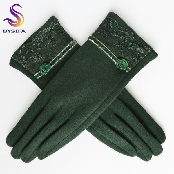 

bysifa] cashmere wool women gloves winter thick ladies lace embroidered wool gloves grey and green elesoft mittens, Blue;gray