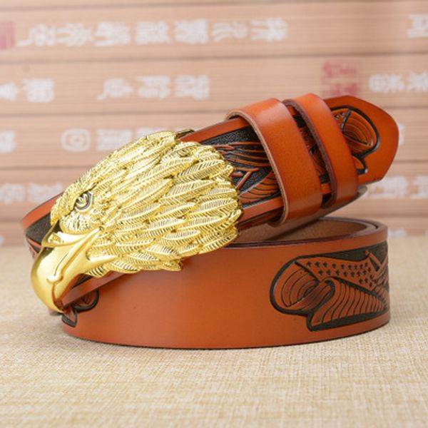 

nuoye mens genuine leather belts eagle shape smooth buckle belts for men brand high quality, Black;brown