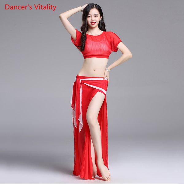 

new lady's costume summer 2 piece skirt belly dance dancer performance clothing red ing, Black;red