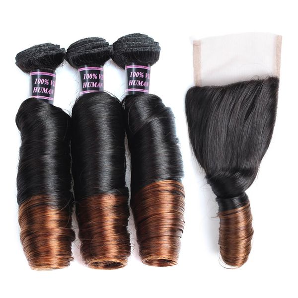 

ishow ombre brazilian peruvian bouncy curly hair 12"-24" part t1b/4 remy human hair 3bundles with closure for women girls all ages, Black
