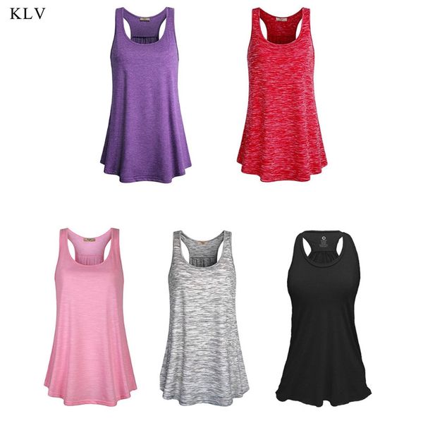 

klv womens sleeveless scoop neck irregular hem t-shirt loose tank tees vest top, White
