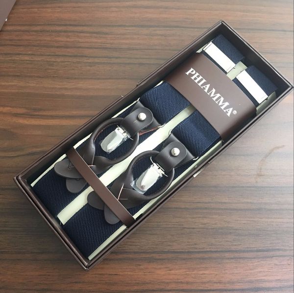 

35mm navy dark brown mens elastic convertible clip-on button braces suspender for formal dress ing, Black;white