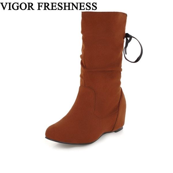 

vigor freshness boots woman shoes winter mid calf boots height increasing shoes women autumn middle heels my56, Black