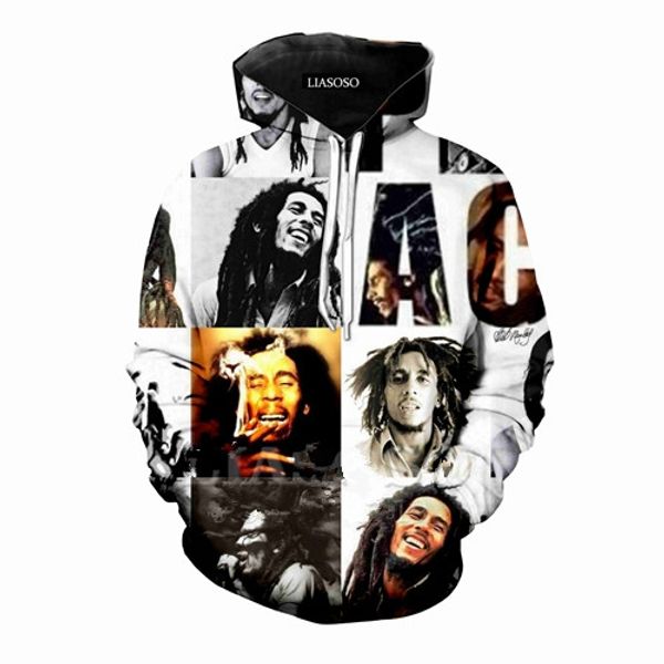 

новые моды регги боб марли 3d печати толстовки мода одежда женщины / мужчины толстовка повседневный пуловеры k349, Black