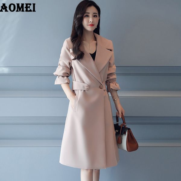 

women autumn elegant long wind coats long sleeves cardigans office lady casual trench slim outwear knee length with waist belt, Tan;black