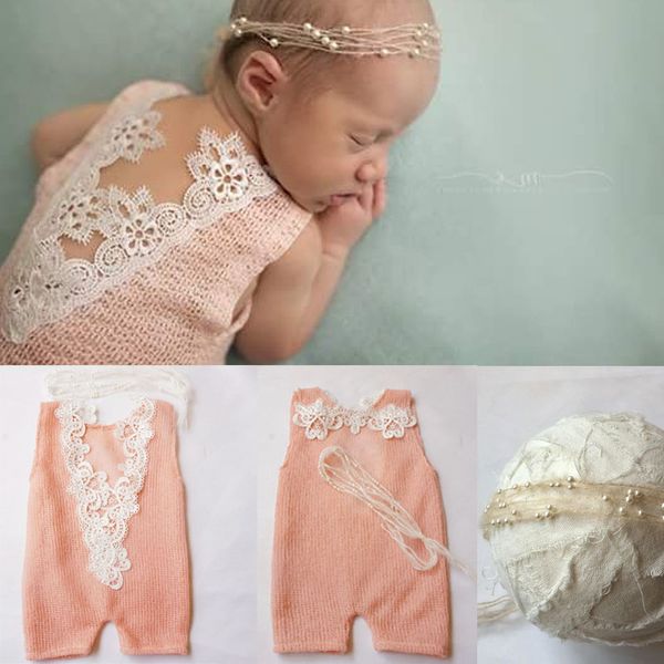 

2017 new lace romper + headband set newborn pgraphy props clothes baby cotton girls romper baby rompers girl clothes, Blue