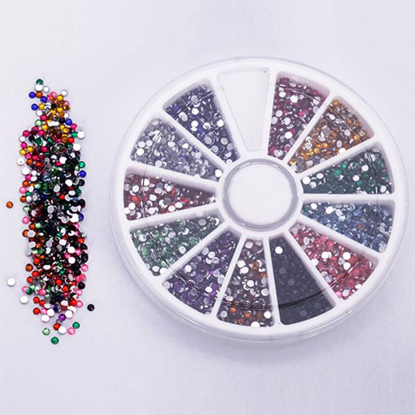 

2.0mm 12 colors glitter tips rhinestones gems flat gemstones nail art stickers beauty diy decorations wheel 67lz, Silver;gold