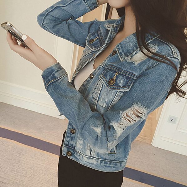 Women Jeans Jacket Denim Coat Casual Outerwear Tops Autumn Long Sleeve Frayed Vintage Jeans Coat Female Chaquetas Mujer DP930966