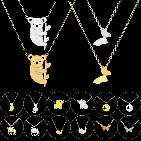 

whole salegorgeous tale jewelry collier stainless steel chain butterfly elephant panda birds pendants bijoux femme choker necklaces women, Silver