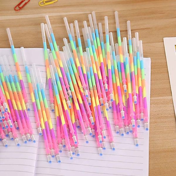

10pcs 6in1 color colorful highlighter gel pens refills student office stationery, Black;red