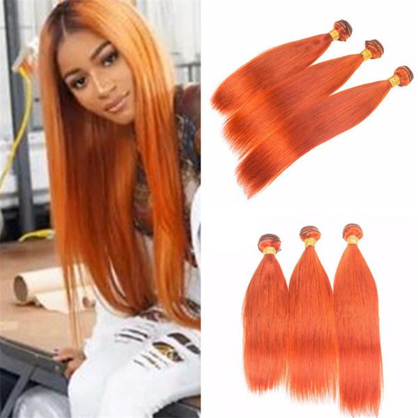 8a Indian Orange Virgin Human Hair Weaves Silky Straight Burnt