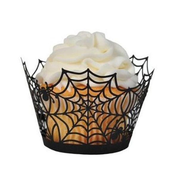 

50pcs spiderweb laser cut cupcake wrappers wraps liners wedding birthday party halloween cake decoration (black