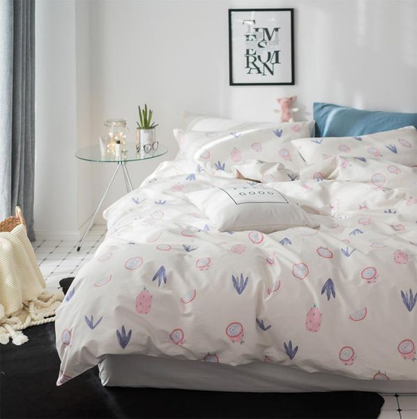

cartoon fruit dragon fruit single double bedding set kid,twin full  king coon bedclothes pillow case bedsheet quilt cover