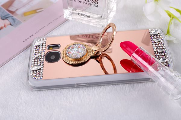 

for lphone case luxury mirror case cover with crystal finger ring holder tpu diamonds phone cases
