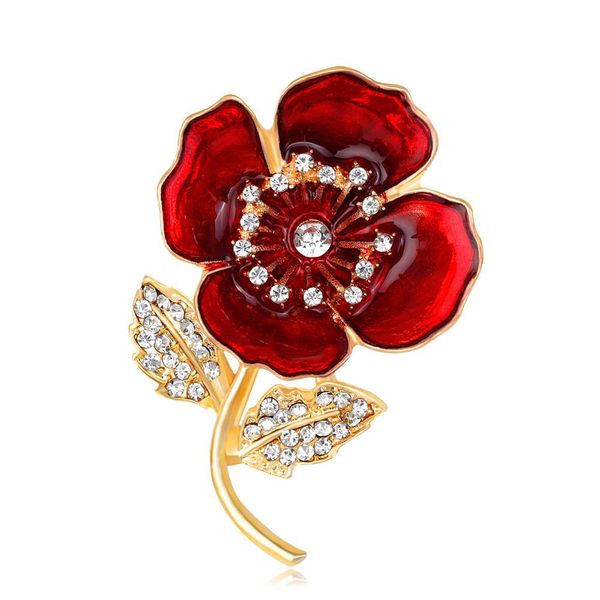 

red blue poppy flower brooch pin with crystal for women men suit broach enamel breastpin uk legion remembrance day golden silver color badge, Gray