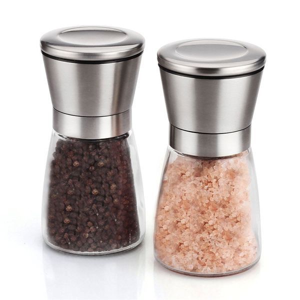 

salt and pepper mills grinder set adjustable coarseness salt and pepper mills stainless steel glass body shakers 2 pieces