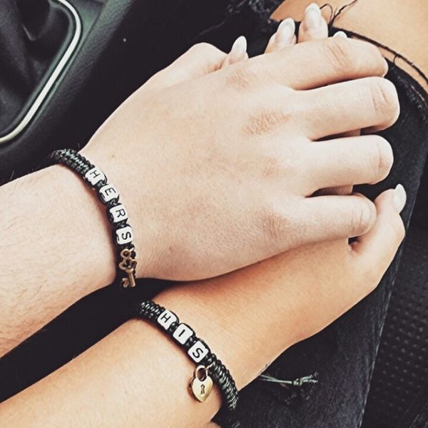 

2pcs/1 set couples bracelet, lovers bracelet, his hers personalized gift,key lock ,boyfriend girlfriend jewelry, Black