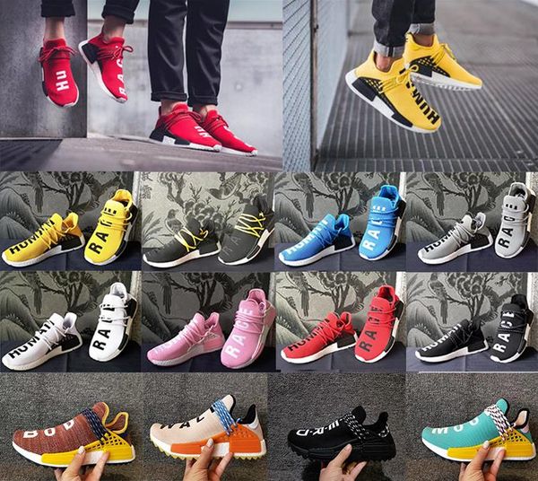 

018 Wholesale Human Race Hu trail Running Shoes Men Women Pharrell Williams Yellow noble ink core Black Red Runner Sneaker Shoes