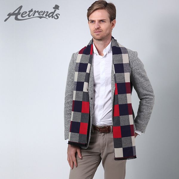 

aetrends] 2017 fashion europe scarves men new winter warm cashmere scarf men business plaid scarfs z-5482, Blue;gray