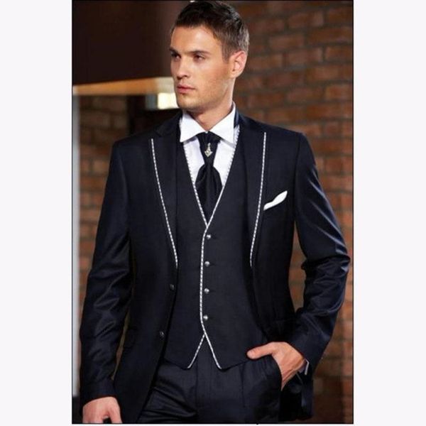 

новое прибытие две кнопки синий смокинги groom нотч groomsmen мужская свадьба бизнес пром костюмы (куртка+брюки+жилет+галстук) 256, Black;gray