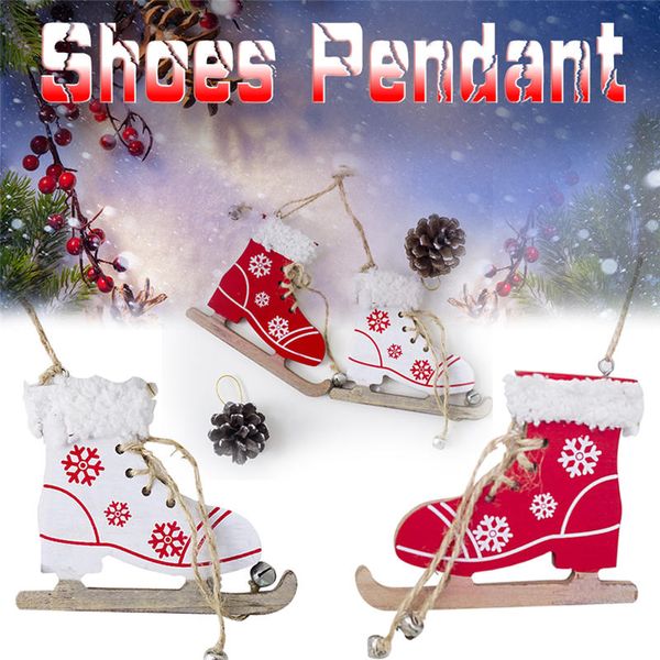 Noel Dekoratif Kolye Noel Ağacı Yenilikçi Kırmızı Beyaz Paten Kayak Ayakkabı Kolye Noel Ev Kapı Ve Ağaç Süslemeleri