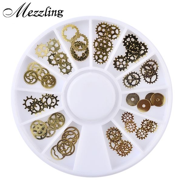 

mezzling 1 box ultra-thin steam punk parts style nail studs 3d nail art decorations wheel metal manicure diy tips art, Silver;gold