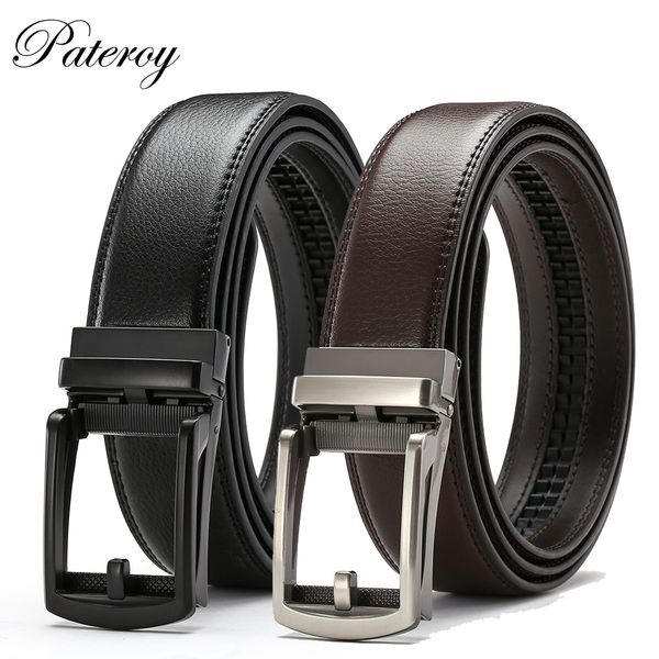 

ratchet click buckle men's belt luxury leather waist belt men cinto cinturon hombre riem cinturones para ceinture homme kemer, Black;brown