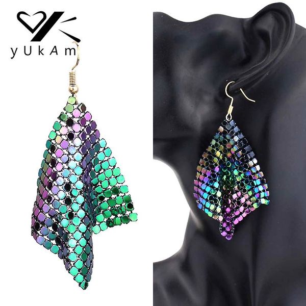 

yukam creative exaggerated metal mesh sequins tassel earrings long dangle drop earrings pendant female for women tassle earrings, Silver