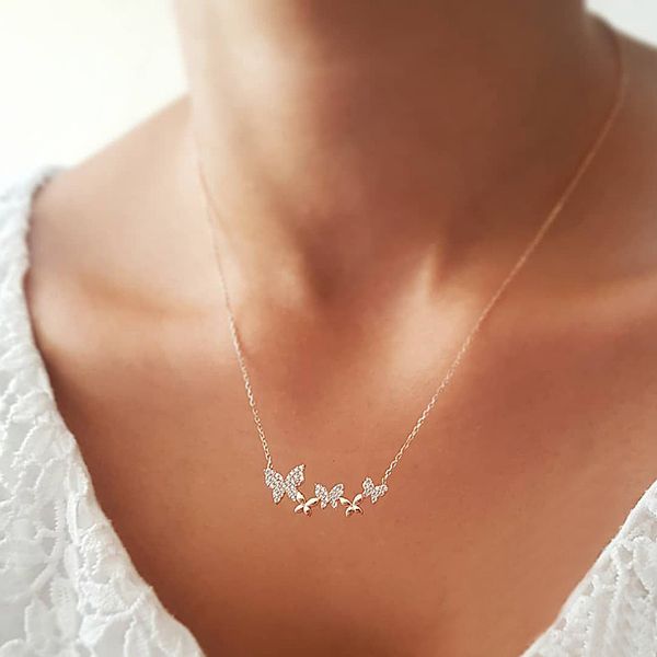 

gold color multiple clear crystal butterfly necklaces & pendants for women jewelry cz wedding party simple punk chokers necklace, Silver