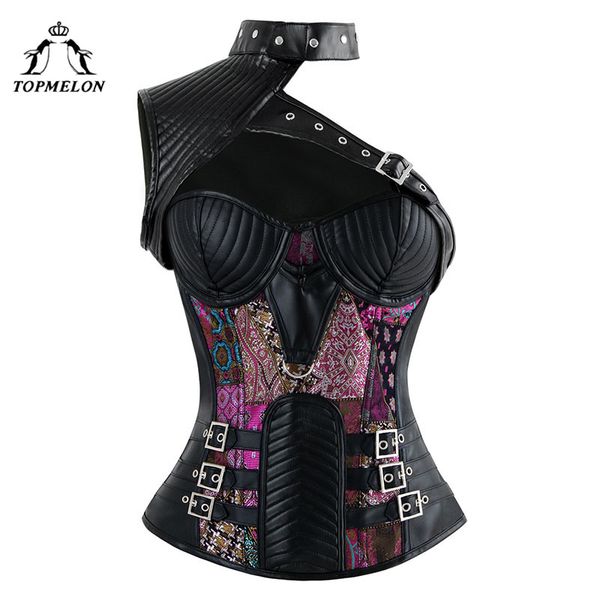 

elon steampunk corset bustier gothic corset women corselet leather choker single shoulder buckles, Black;white