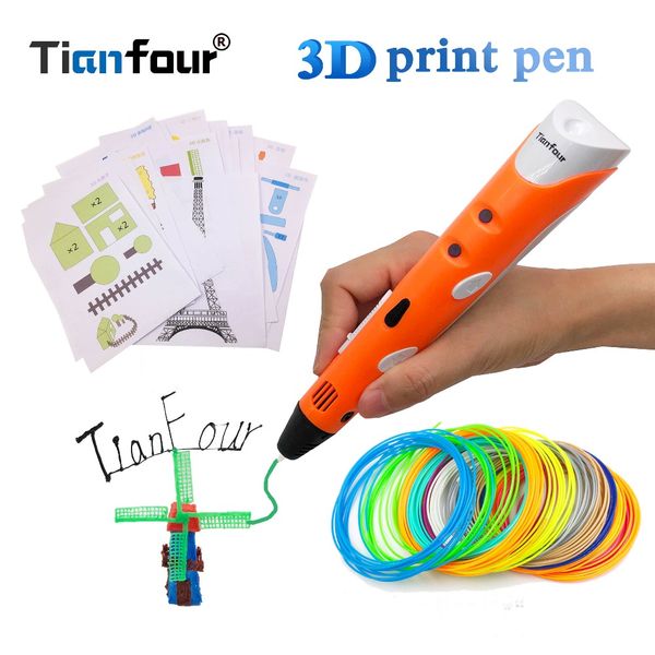 

tianfour 3d pen rp-100a 3d pens with 25m/50m/100m abs filament printed pen for kids birthday gift paper model drawing tools, Black;red