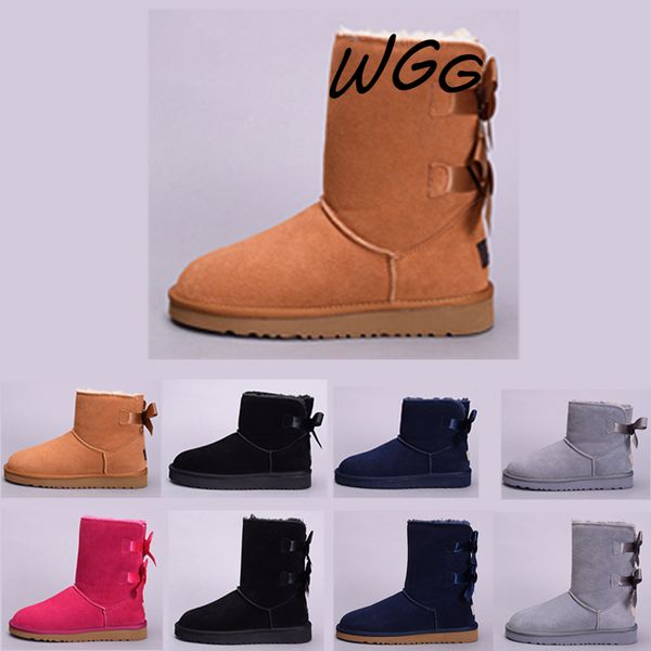 

2019 designer winter wgg australia classic snow boots wgg half bailey bowknot boots women's red black red grey chestnut knee ankle boot