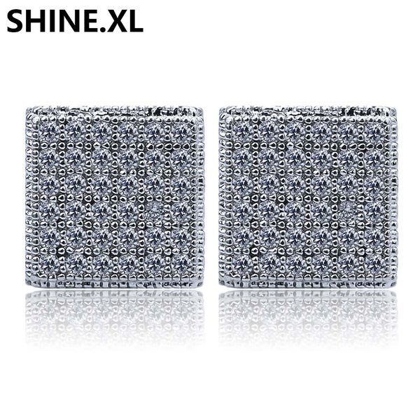 

iced out 8mm big square flat screen block screw back stud earring 925 sterling silver micro paved zircon earring for women, Golden;silver