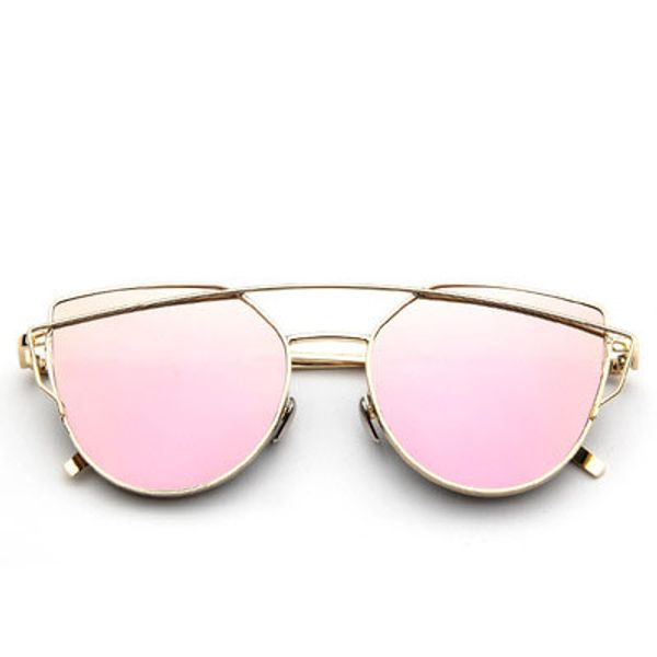 

vintage brand designer rose gold mirror sunglasses for women metal reflective flat lens sun glasses female oculos, White;black
