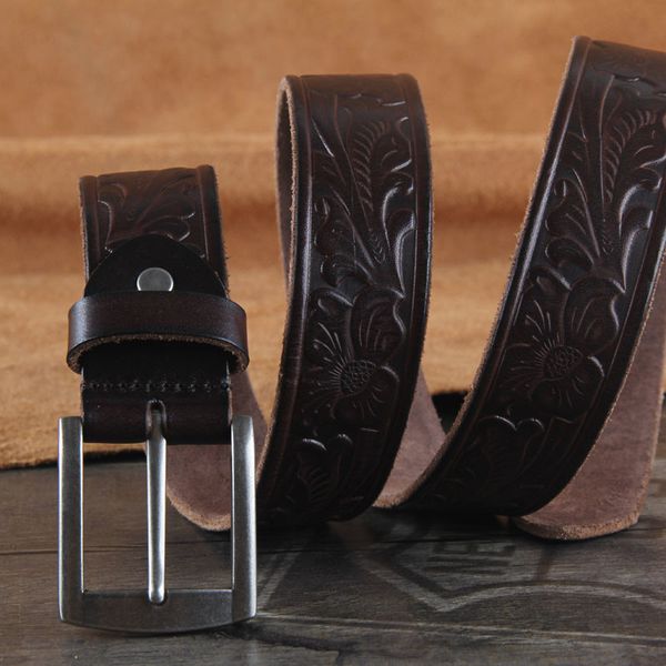 

luxury quality leather belt men vintage men belt jeans cowboy strap ceinture homme retro male strap wide riem mbt0439, Black;brown