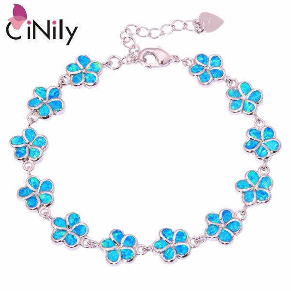 

cinily created blue white fire opal silver plated wholesale flower for women jewelry gift chain bracelet 6 1/4"-8 1/8" os418-19, Black