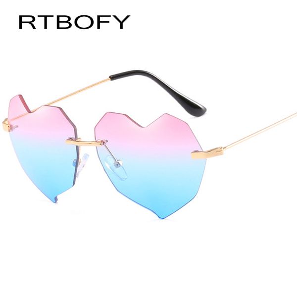 

rtbofy brand design heart-shaped sunglasses women alloy rimless love sun glasses retro party shades for girl jr66294-4, White;black