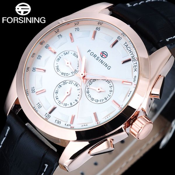 

forsining fashion men sport mechanical watches leather strap luxury casual men's automatic rose gold watches relogio masculino, Slivery;brown
