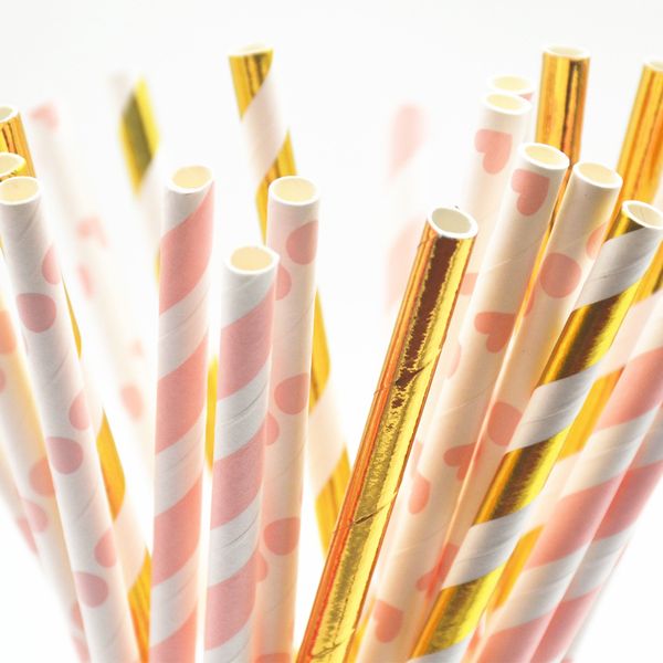 

25pcs pink gold striped mixed kids birthday wedding decorative party decoration event supplies drinking paper straws