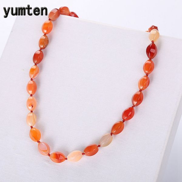 

yumten red agate necklace ethnic women naszyjnik bead chains jewelry natural stone ornaments female short chain geometric party, Silver
